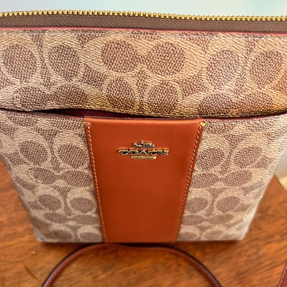 🏇🏼[COACH] Signature Canvas Colorblock Leather Zip Top Kitt Messenger Crossbody - Picture 3 of 9